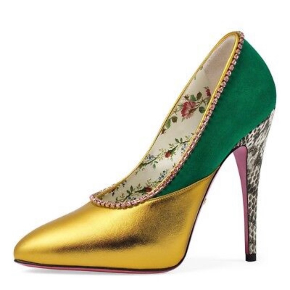 Gucci Gold/Multi Peachy 110mm Pumps